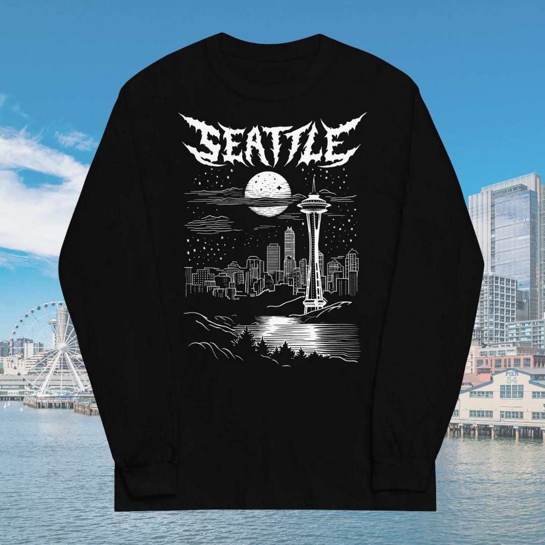 Seattle, Washington Death Metal Long Sleeve Black T-Shirt