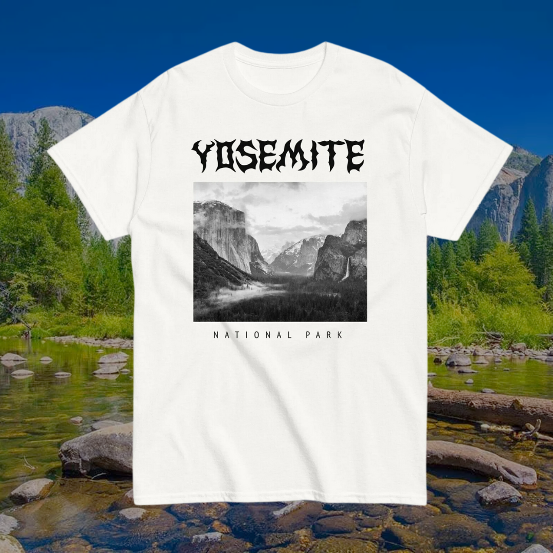 Yosemite National Park Death Metal Style White T-Shirt