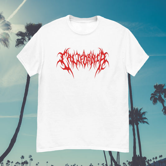 California White and Red Short Sleeve Death Metal T-Shirt