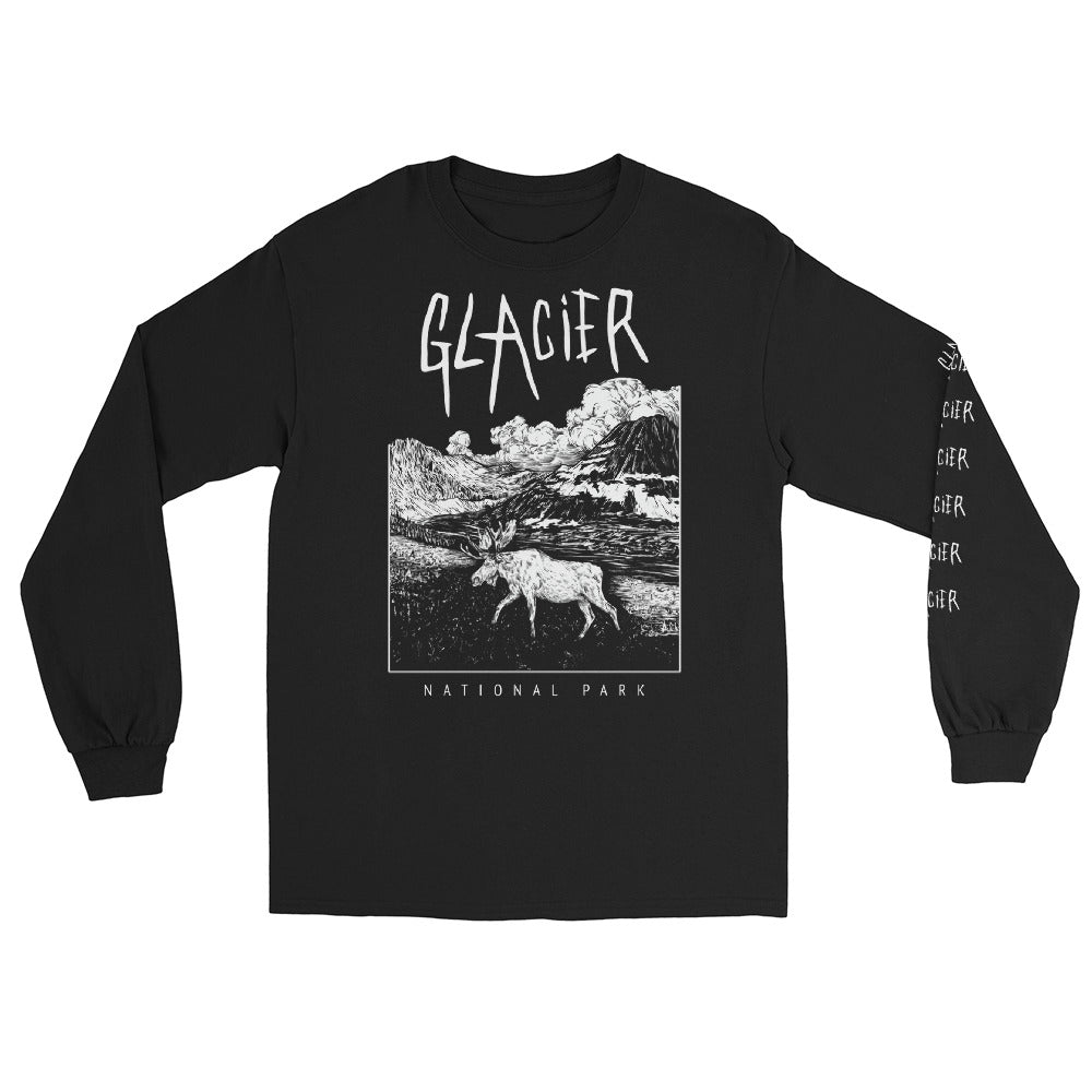Glacier National Park Black Long Sleeve Death Metal T-Shirt