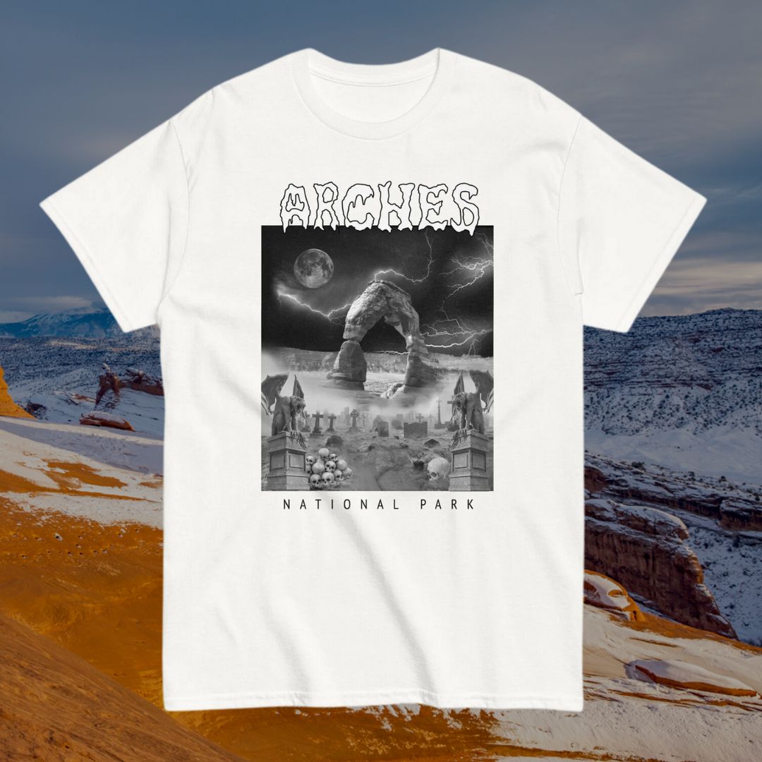 Arches National Park Death Metal Style White T-Shirt