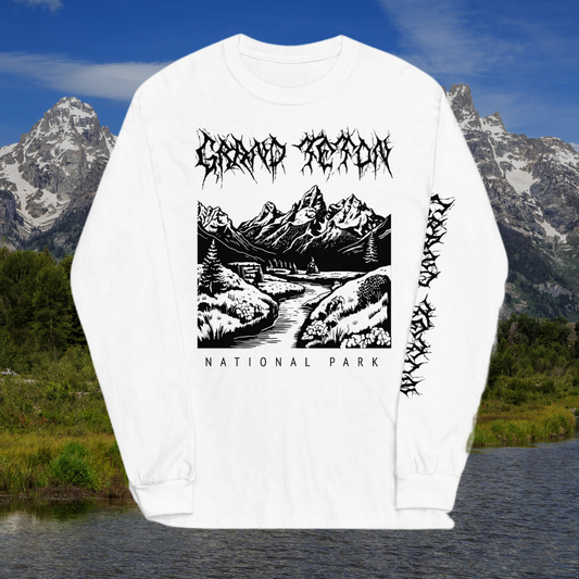 Grand Teton National Park Death Metal White Long Sleeve T-Shirt