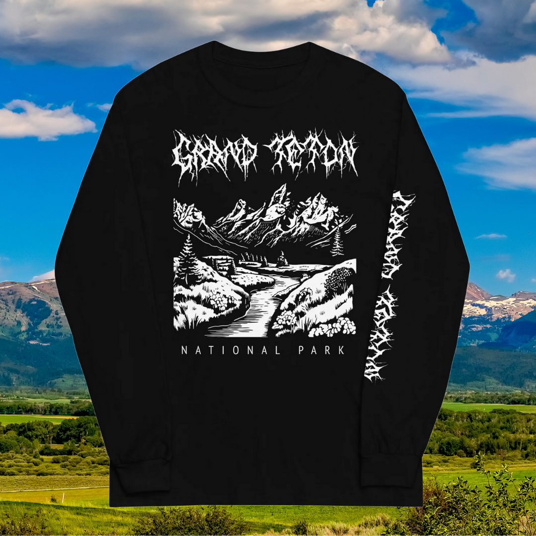Grand Teton National Park Death Metal Black Long Sleeve T-Shirt