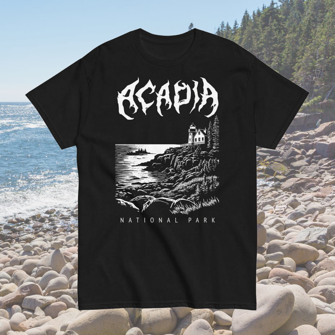 Acadia National Park Death Metal Style Short Sleeve Black Tee