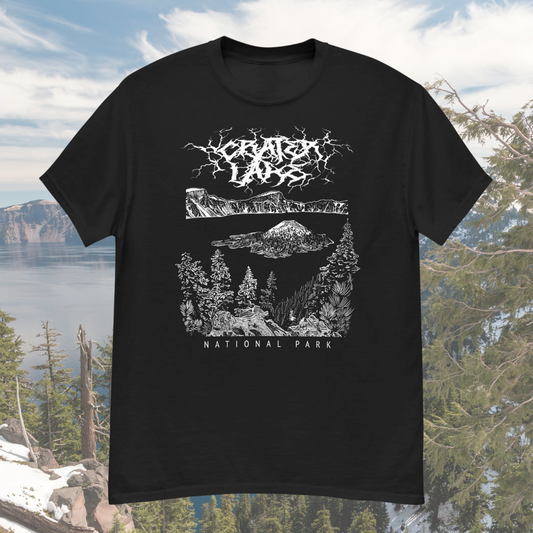 Crater Lake National Park Black Death Metal Short Sleeve T-Shirt
