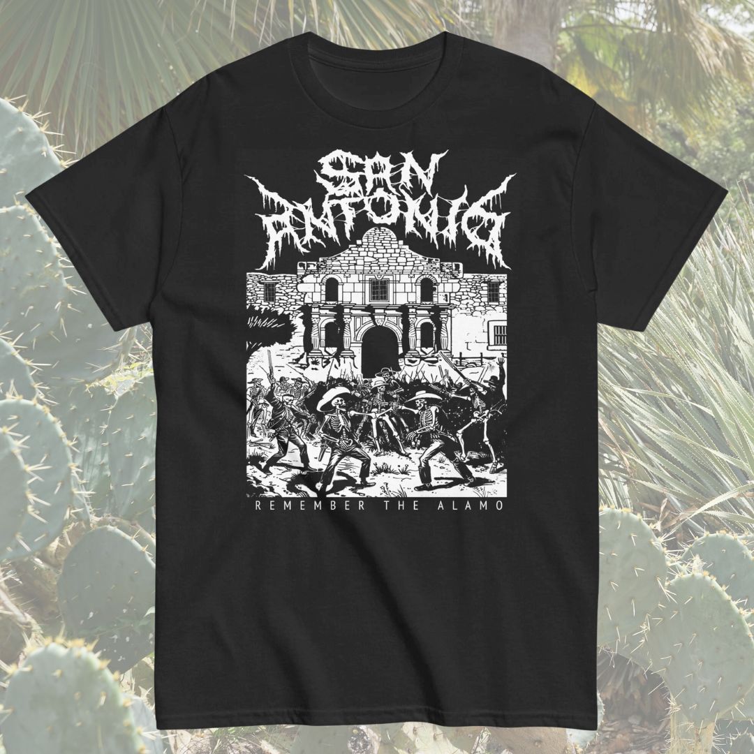 San Antonio Alamo Death Metal Black Short Sleeve T-Shirt