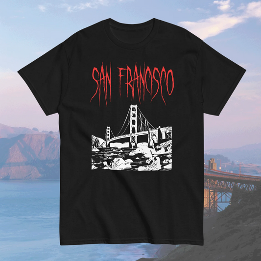 San Francisco California Death Metal Style Black T-Shirt