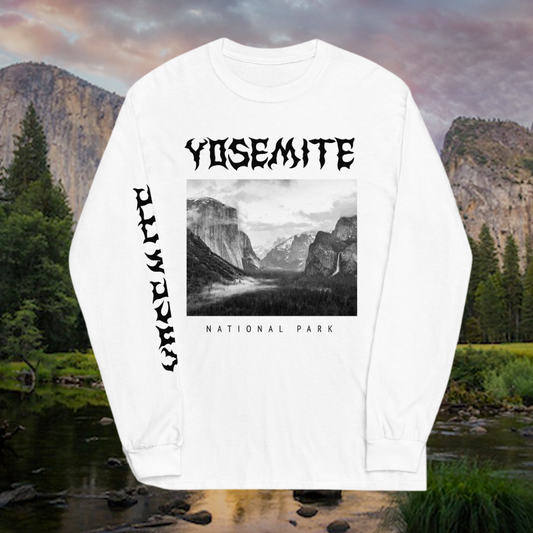 Yosemite National Park Death Metal Style White Long Sleeve T-Shirt