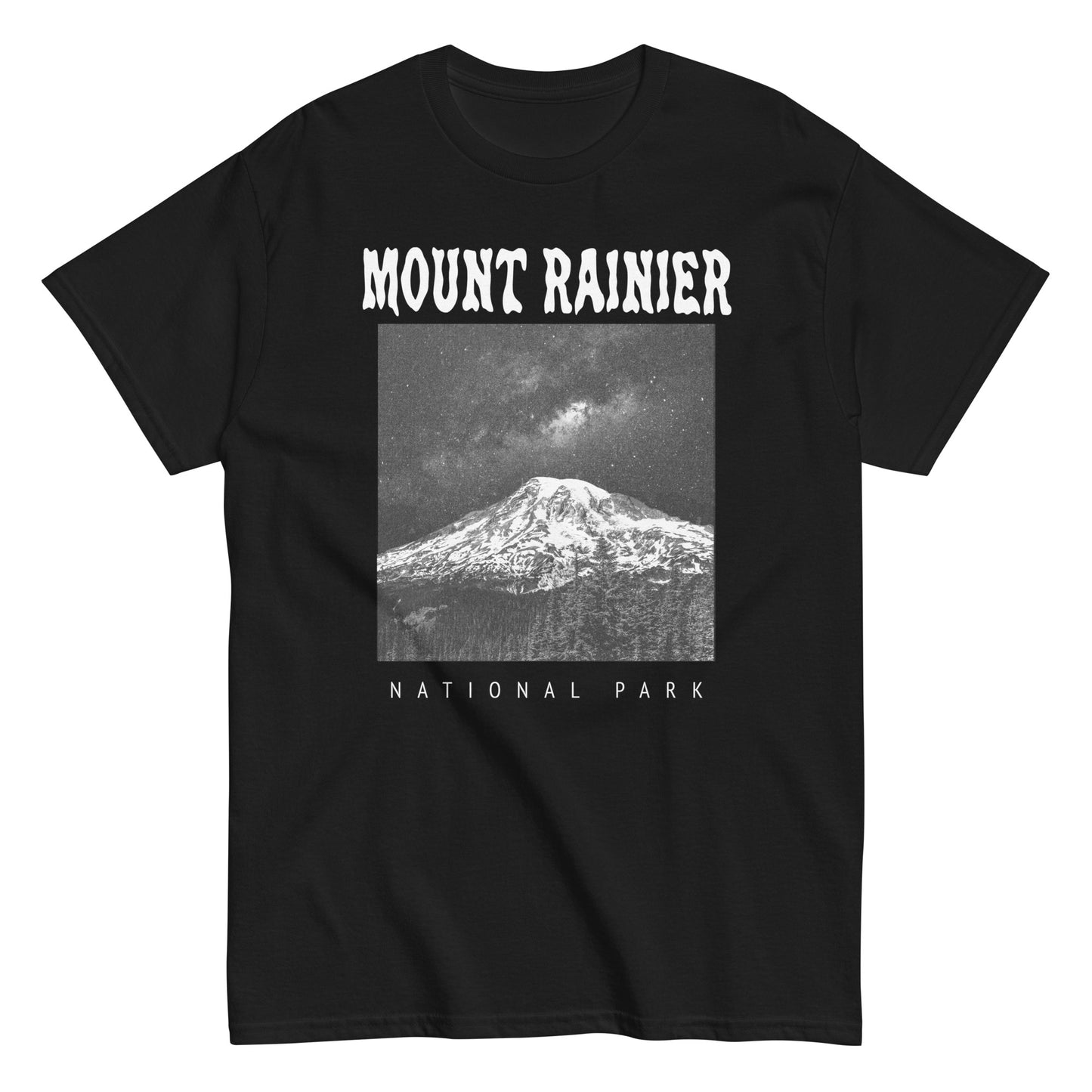 Mount Rainier National Park Death Metal Style Black T-Shirt
