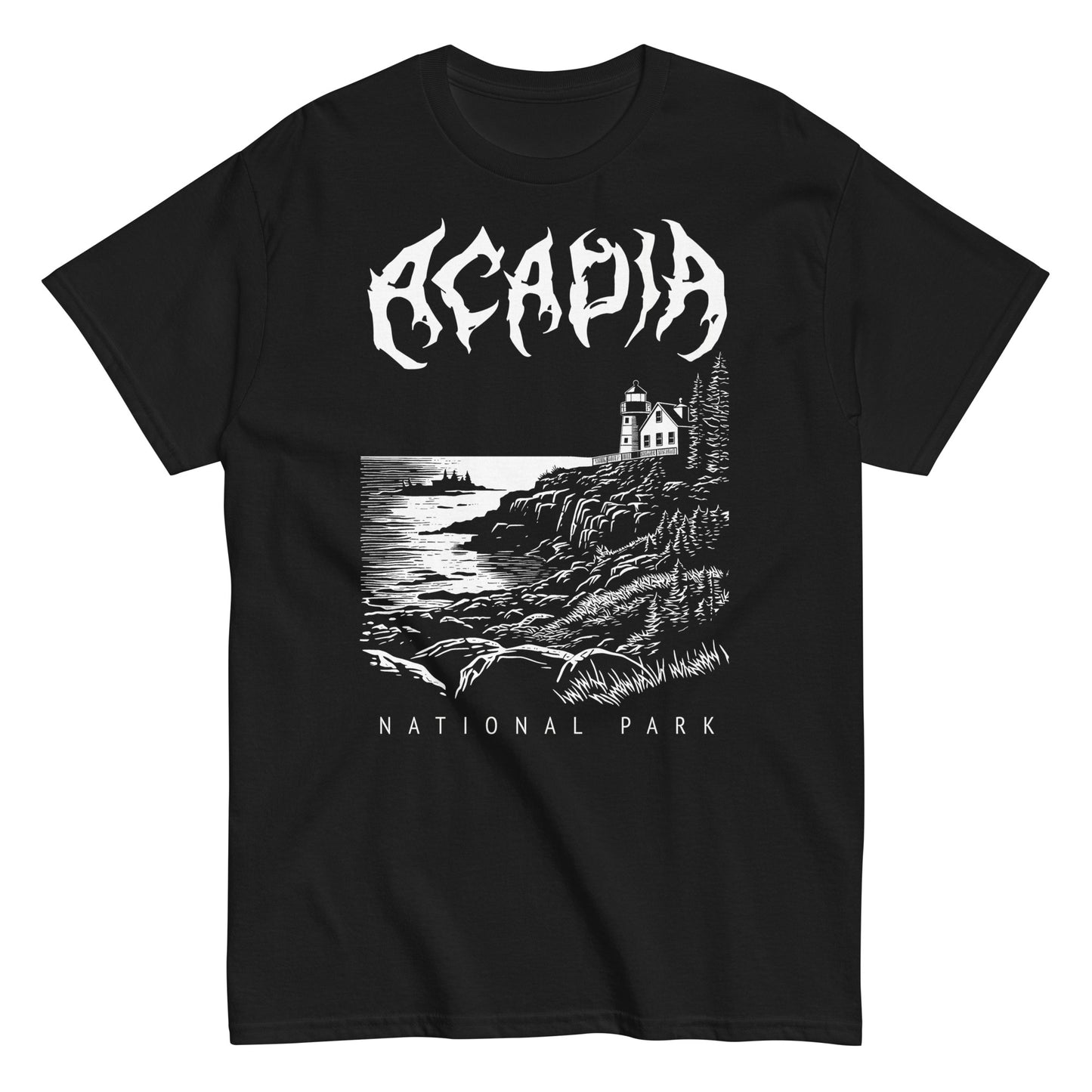 Acadia National Park Death Metal Style Short Sleeve Black Tee