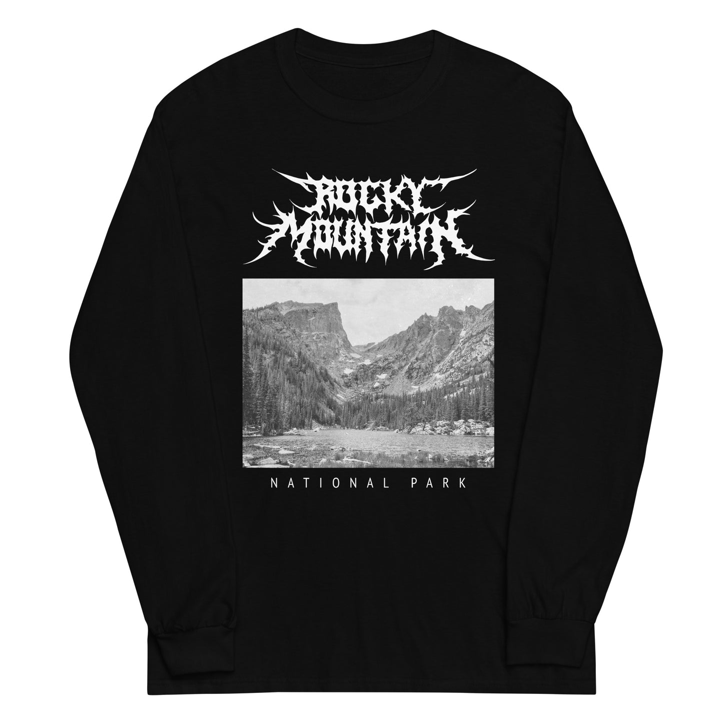 Rocky Mountain National Park Death Metal Black Long Sleeve T-Shirt
