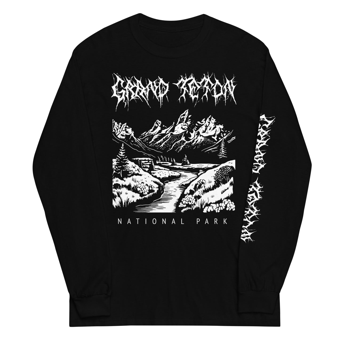 Grand Teton National Park Death Metal Black Long Sleeve T-Shirt