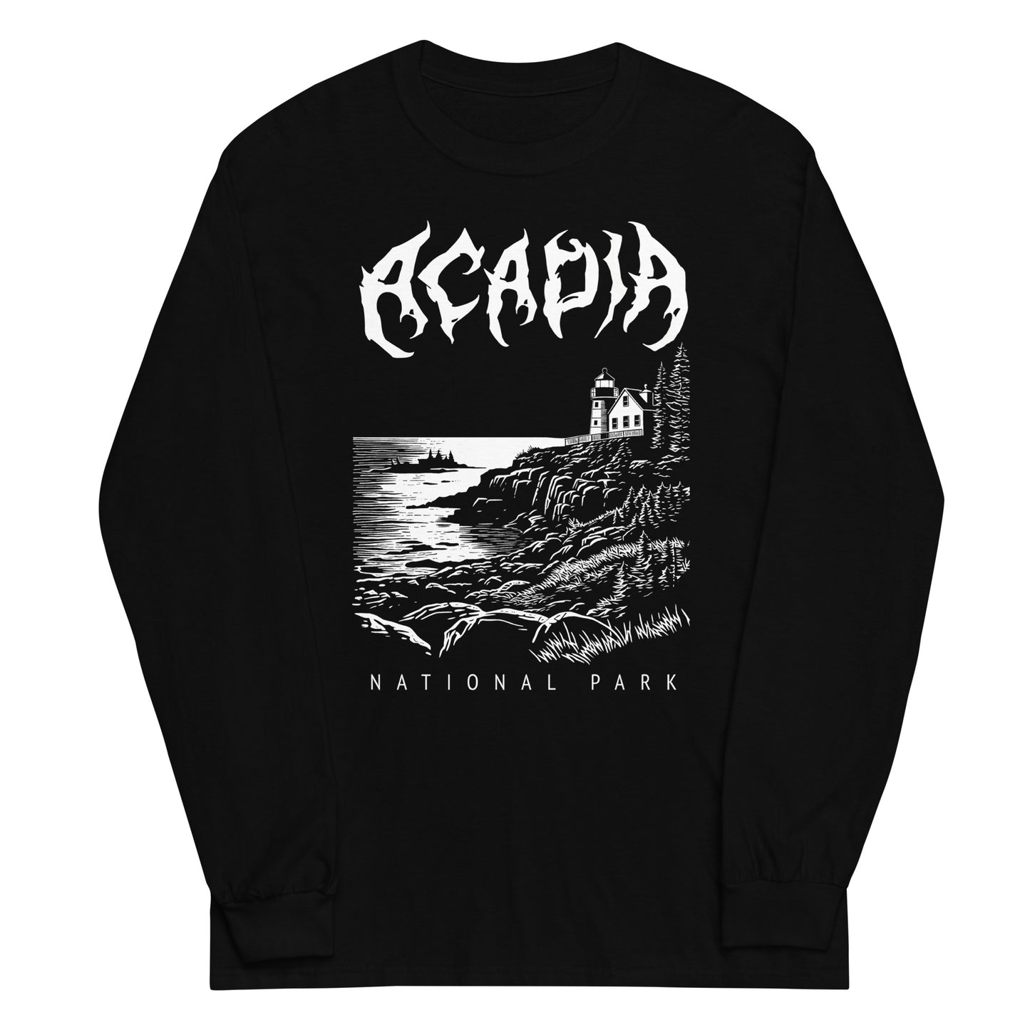 Acadia National Park Death Metal Long Sleeve Black T-Shirt