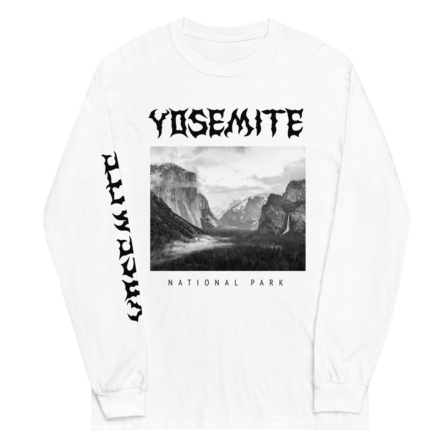 Yosemite National Park Death Metal Style White Long Sleeve T-Shirt