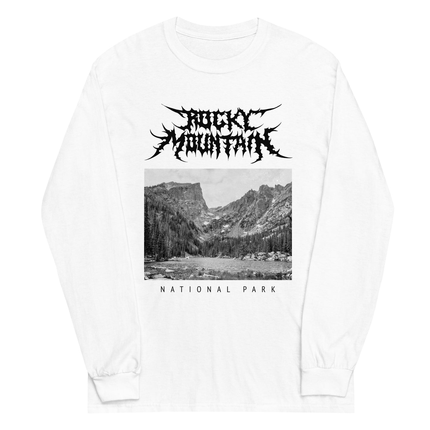 Rocky Mountain National Park Death Metal Long Sleeve White T-Shirt