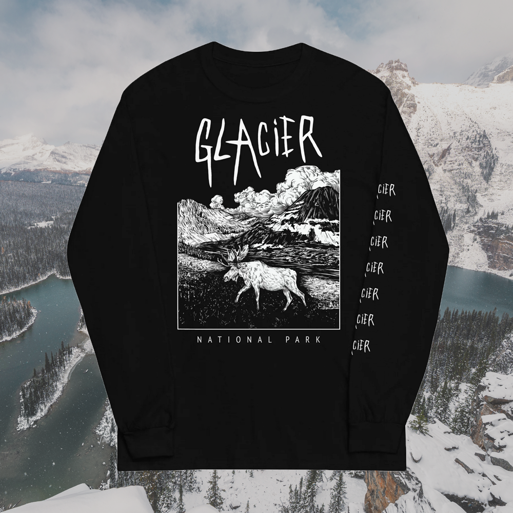 Glacier National Park Black Long Sleeve Death Metal T-Shirt