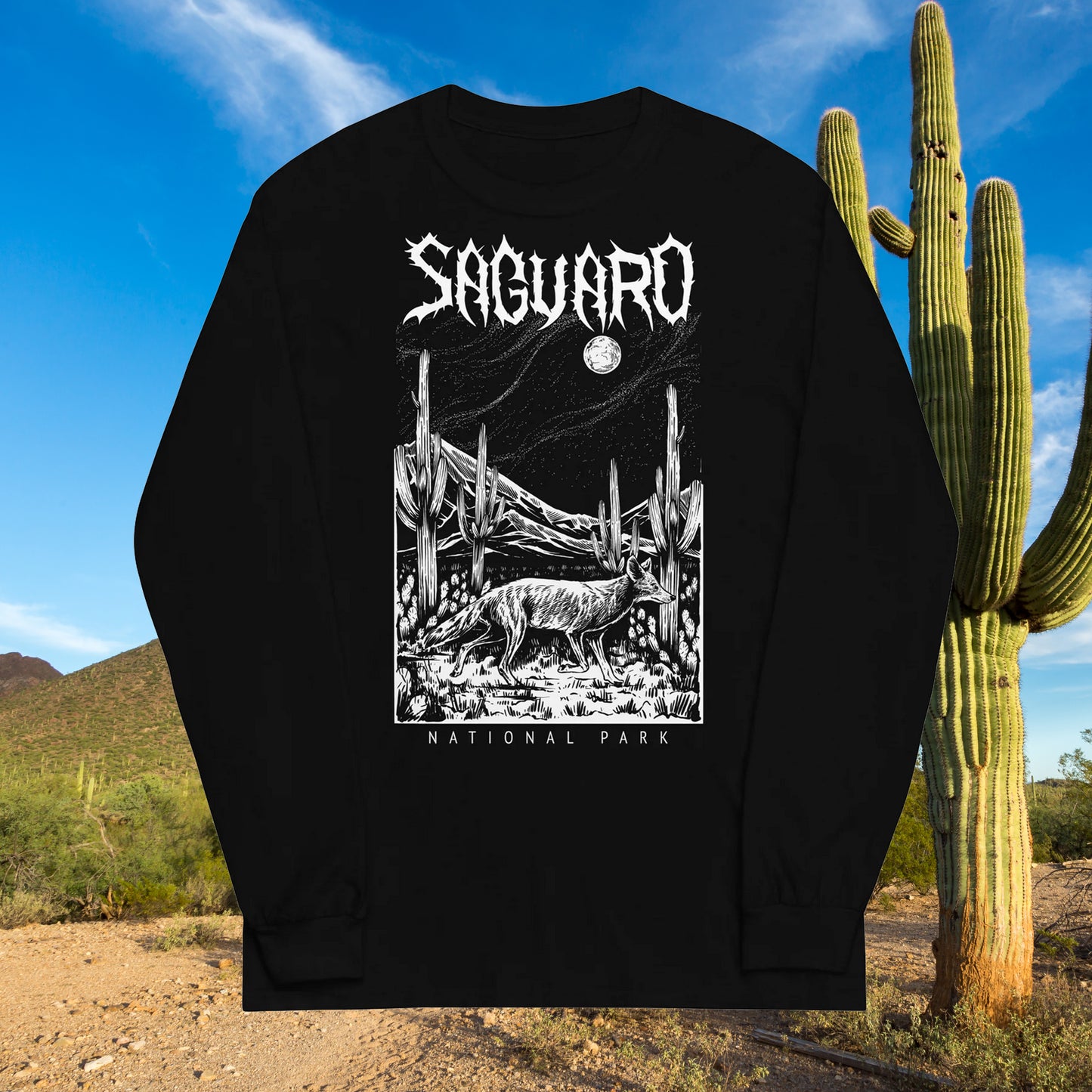 Saguaro National Park Black Long Sleeve Death Metal T-Shirt