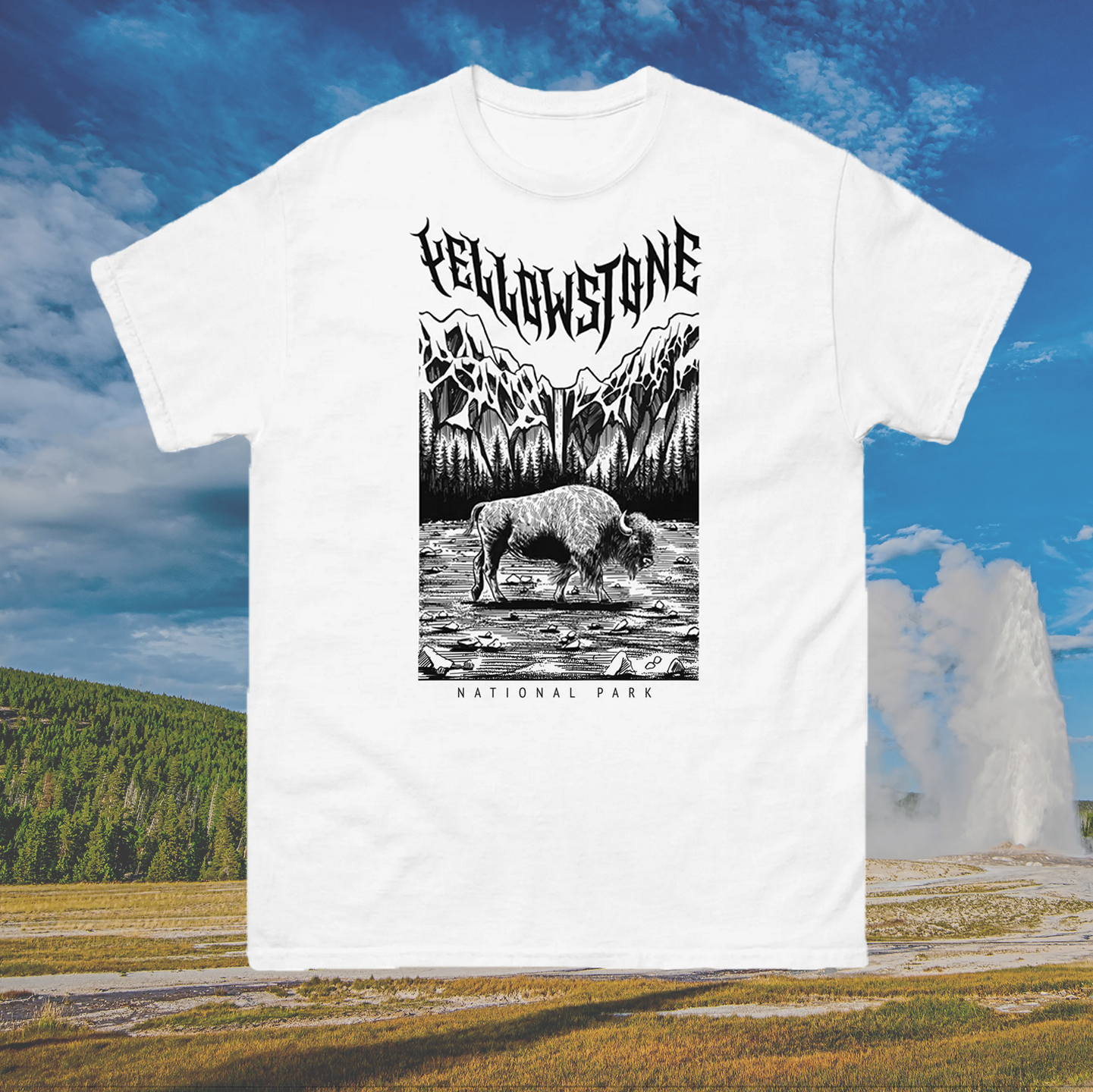 Yellowstone National Park White Short Sleeve Death Metal T-Shirt