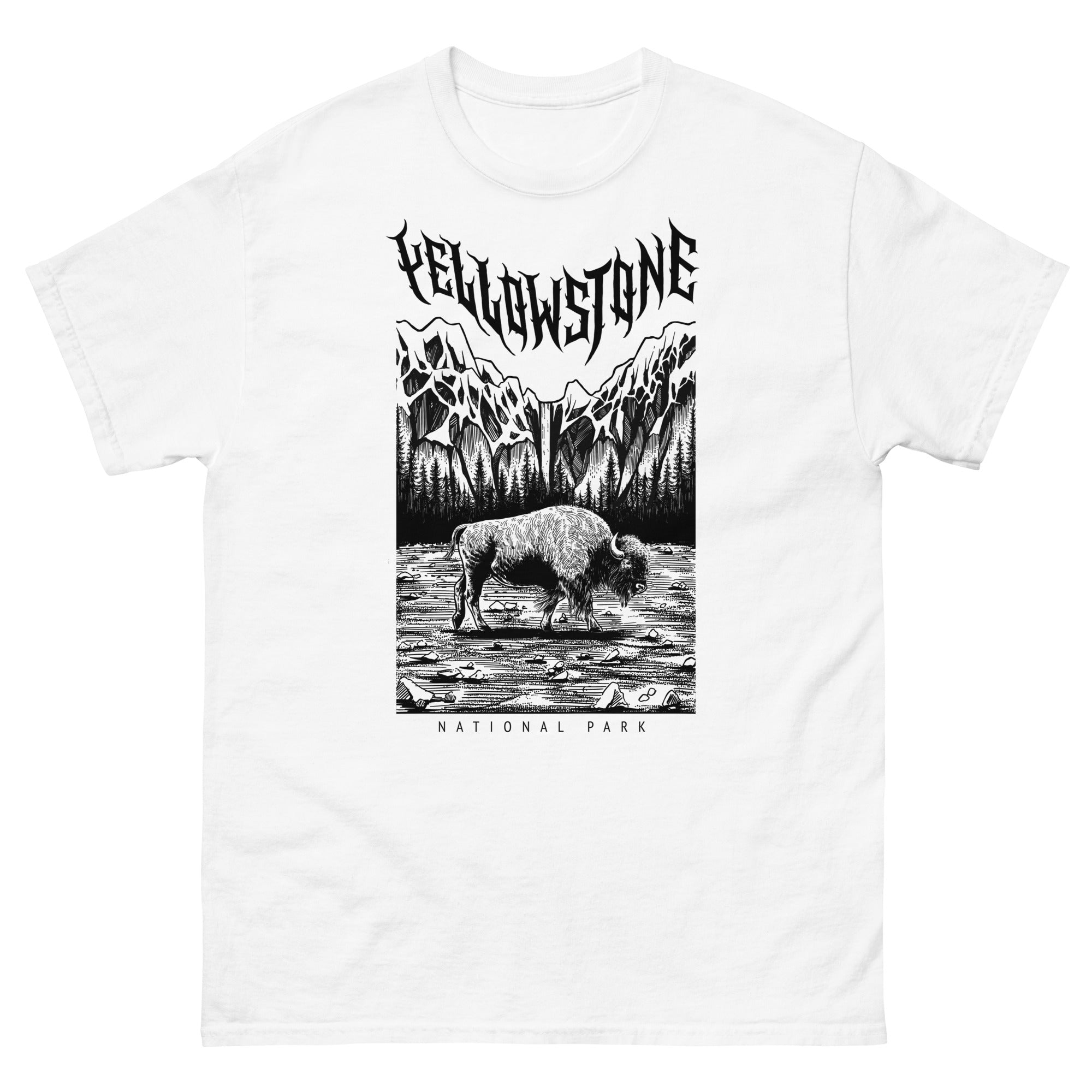 Yellowstone National Park White Short Sleeve Death Metal T Shirt