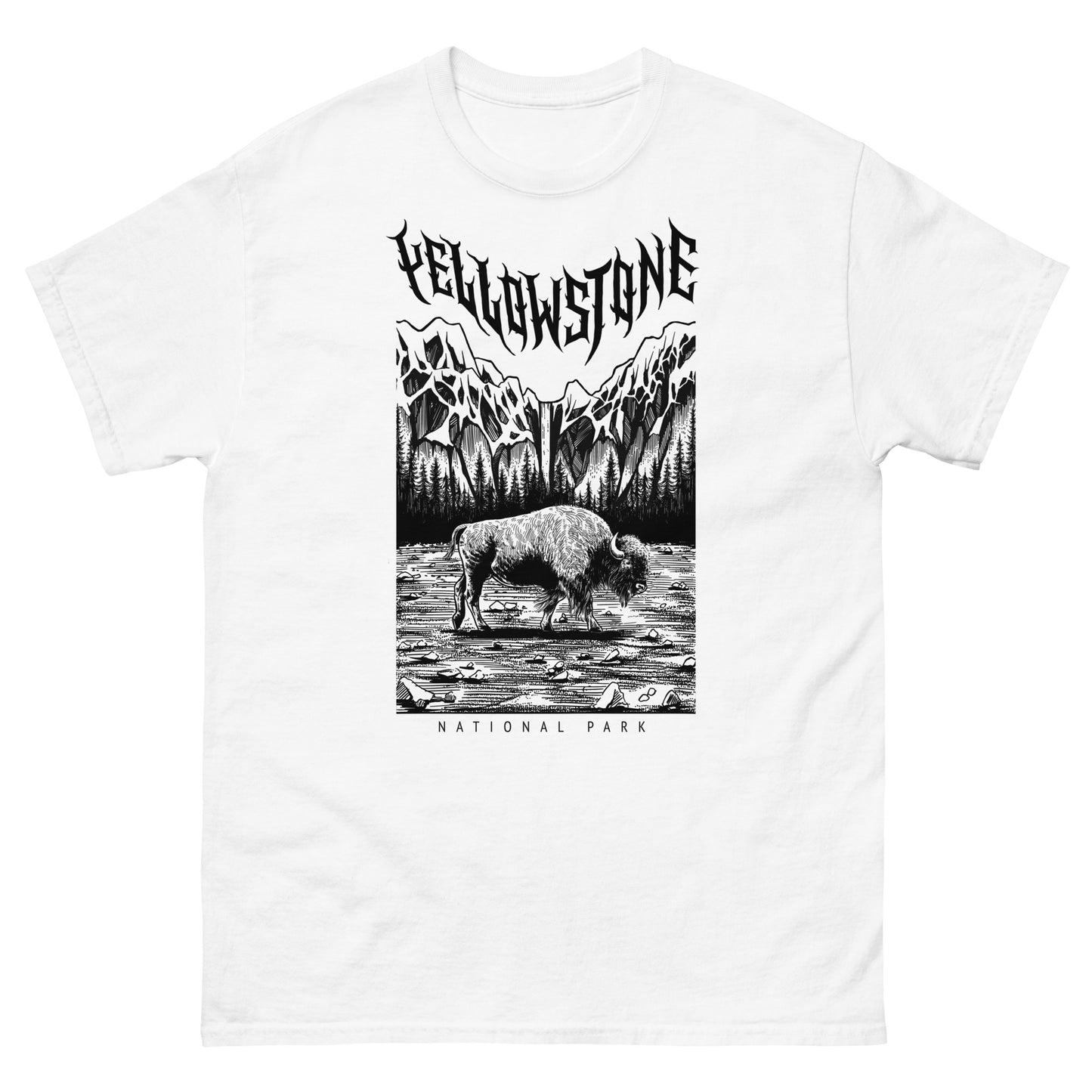 Yellowstone National Park White Short Sleeve Death Metal T-Shirt