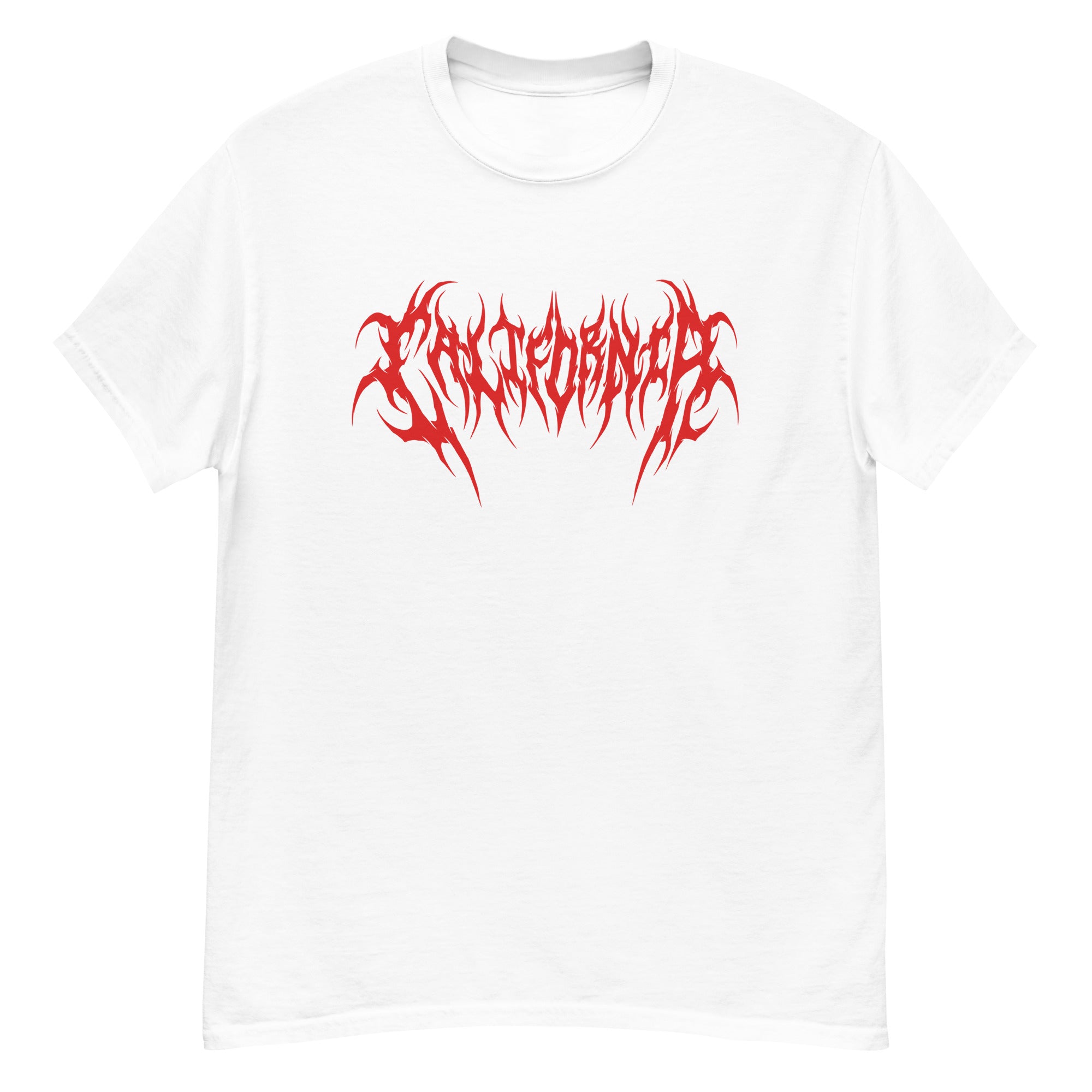 California White and Red Short Sleeve Death Metal T Shirt