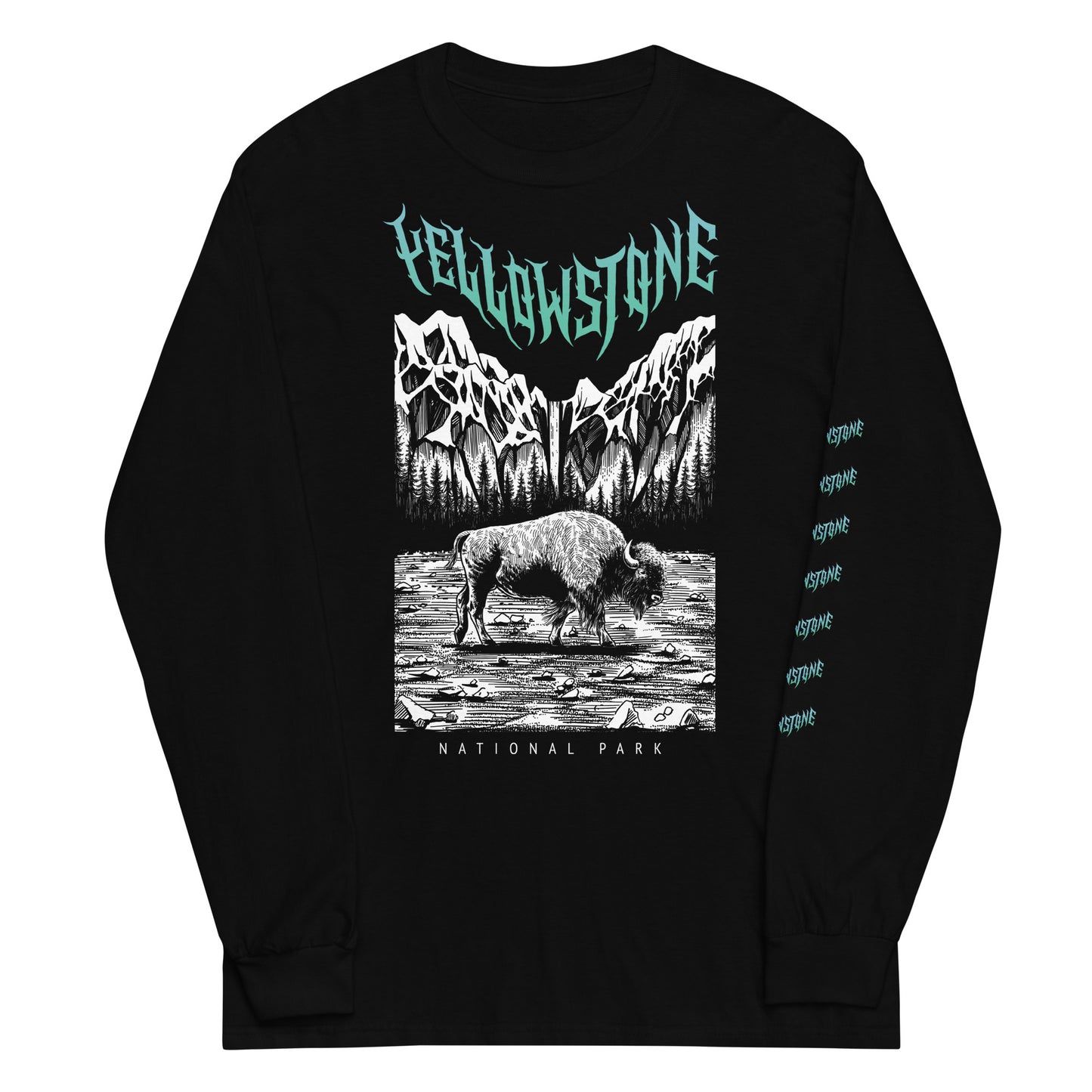 Yellowstone National Park Special Edition Black Long Sleeve Death Metal T-Shirt