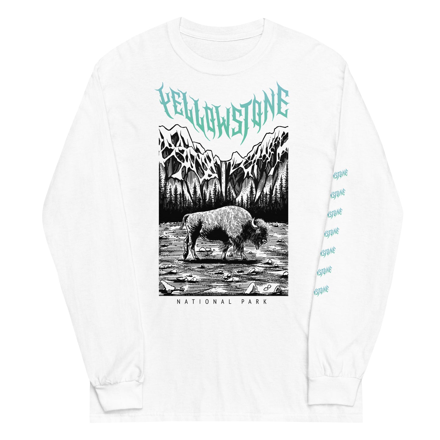 Yellowstone National Park Special Edition White Long Sleeve Death Metal T-Shirt