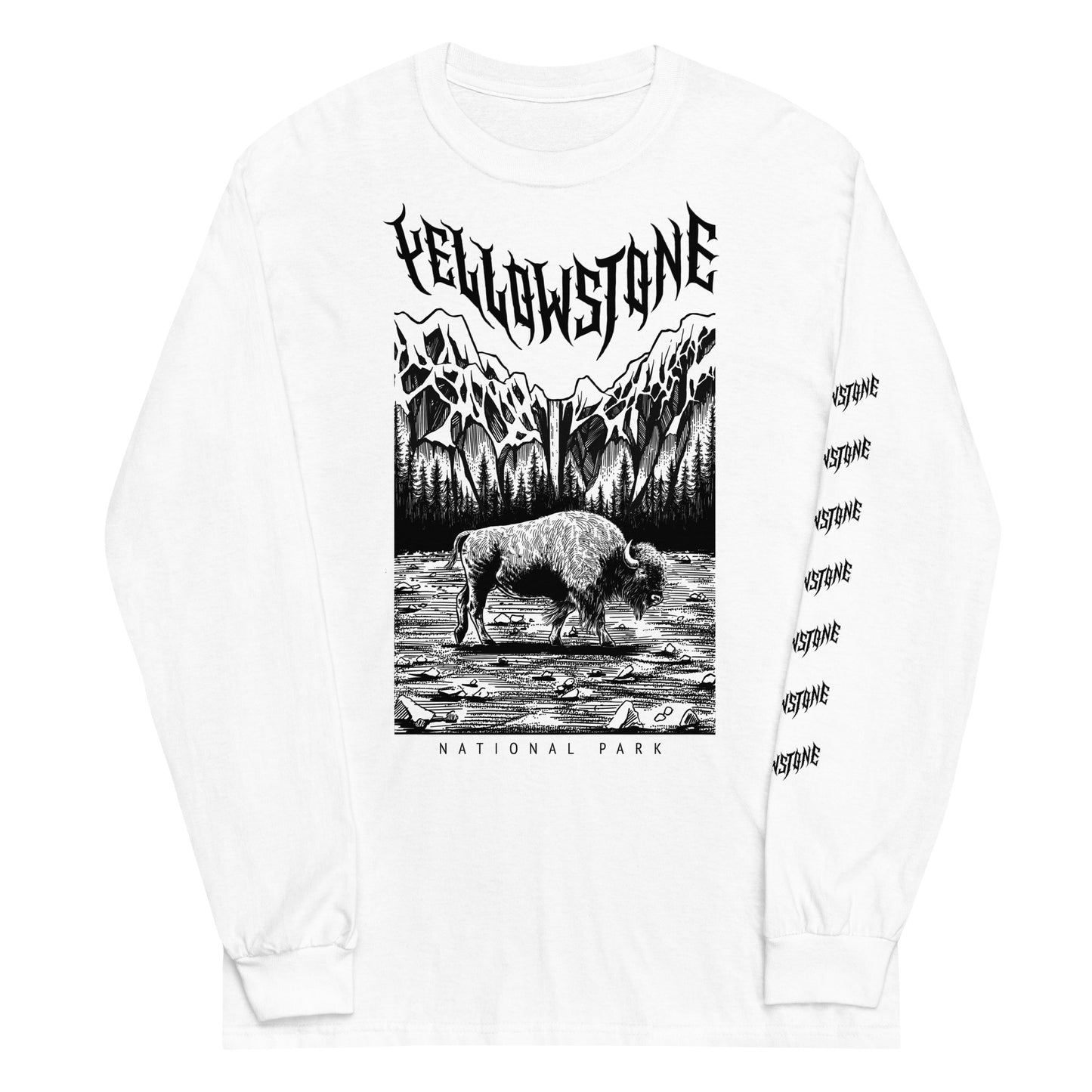 Yellowstone National Park White Long Sleeve Death Metal T-Shirt
