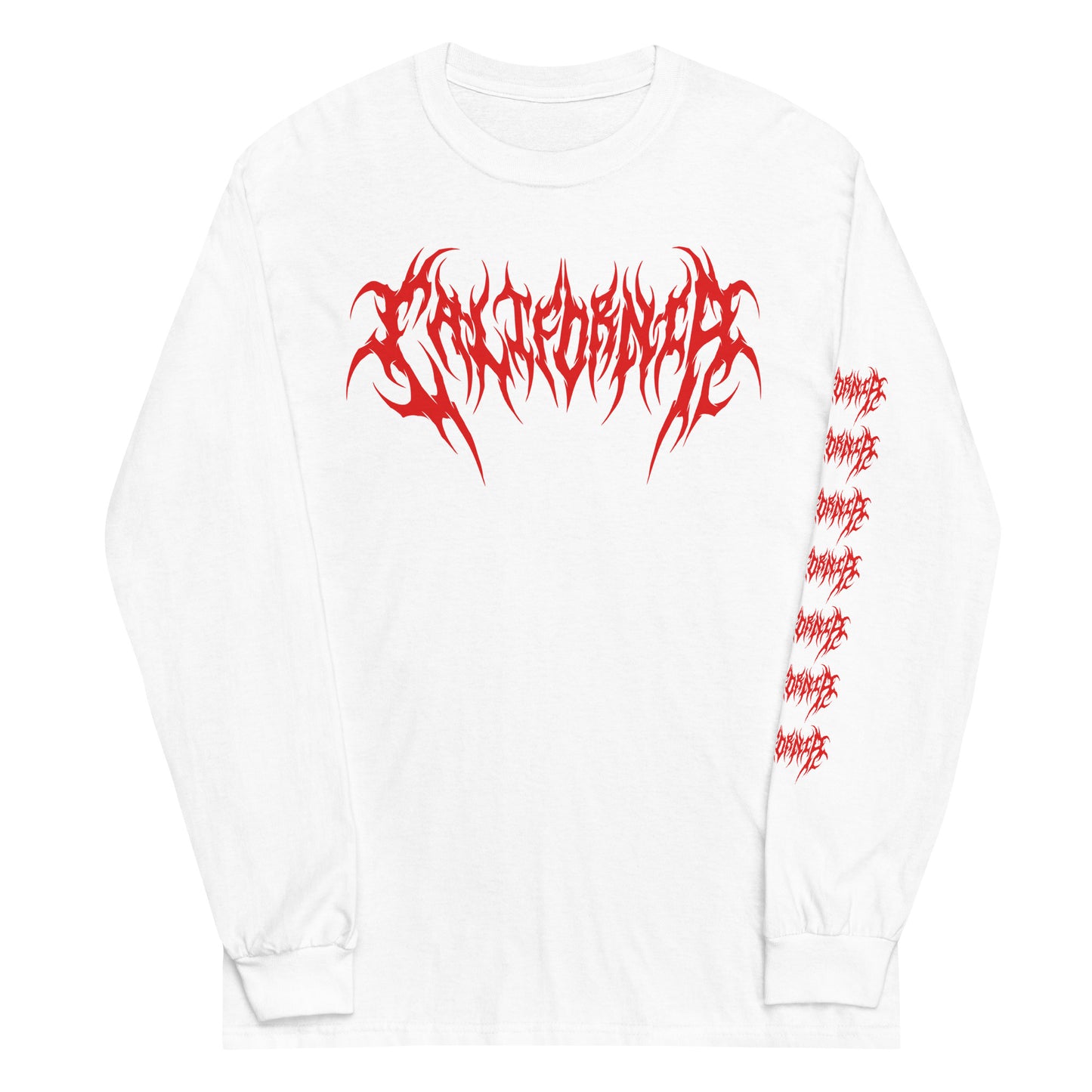 California White and Red Long Sleeve Death Metal T-Shirt